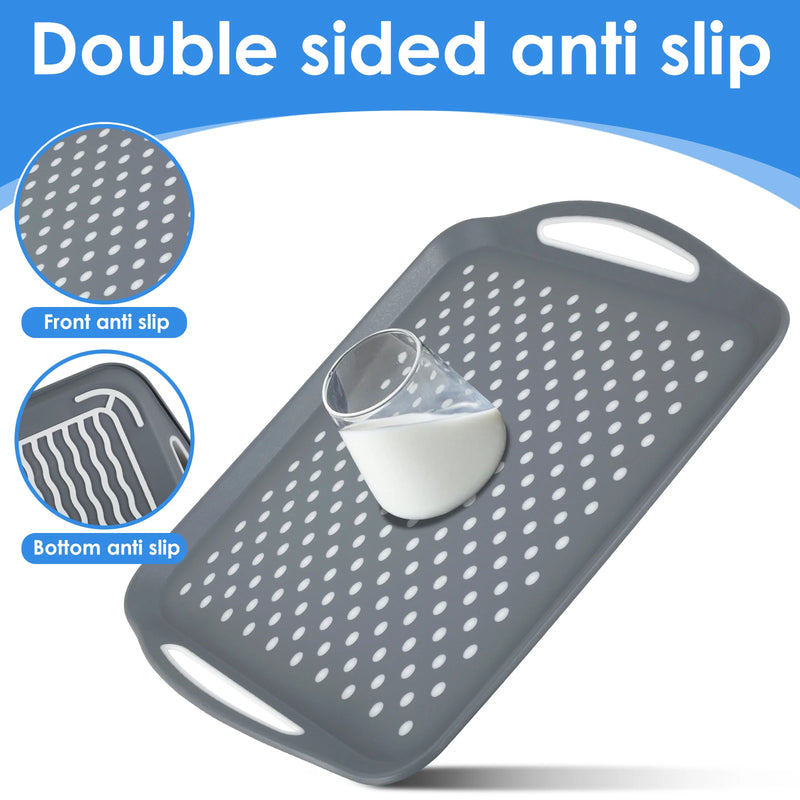 1/2Pcs Bandeja para servir alimentos con asa rectangular antideslizante de plástico, apta para lavavajillas, bandejas para el regazo para cocina en el hogar