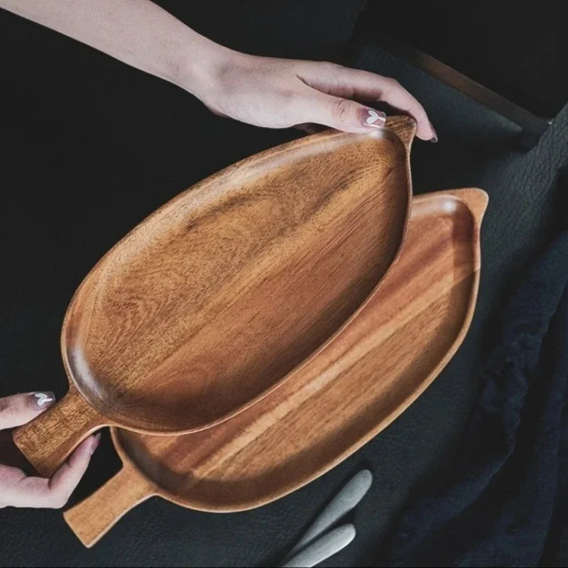 Plateau de Service Bois Forme Feuille