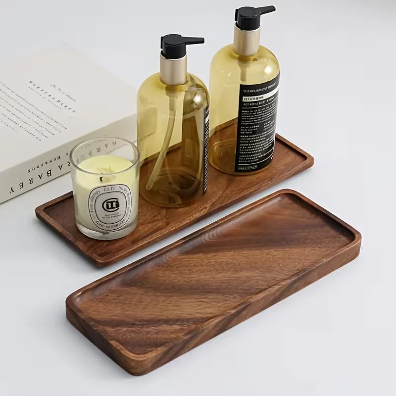 Bandeja rectangular de madera natural, plato para frutas, aperitivos, bandeja de almacenamiento de alimentos, bandeja de servicio para hotel u hogar, suministros de decoración