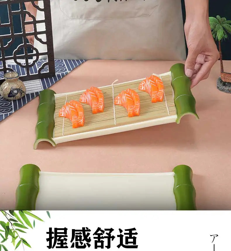 Plato creativo para hot pot japonés, plato de esterilla de bambú, plato para sashimi, vajilla comercial para restaurante de sushi