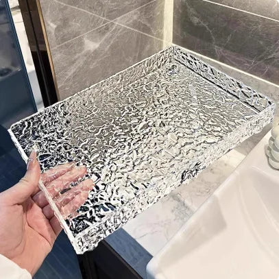 Bandeja rectangular de acrílico de lujo para el hogar, plato de té para sala de estar, plato para frutas, bandeja de almacenamiento de escritorio, bandeja de servicio para salón de belleza