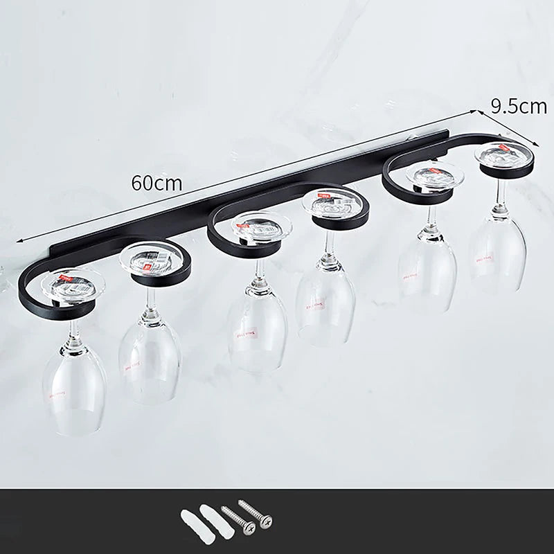 Soporte creativo para copas de vino de montaje en pared para 2/4/6 tazas, estante de almacenamiento de copas de aleación de aluminio, soporte para copas de vino para bar u hogar sin perforaciones