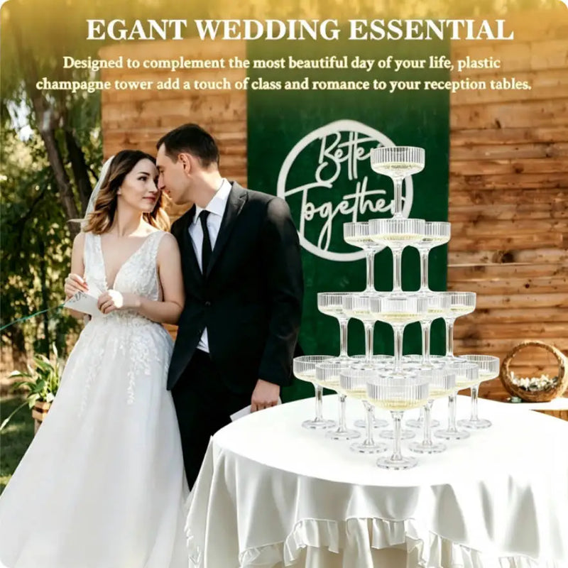 Torre de champán de plástico de 4-6 niveles, copas de acrílico transparente de 7 oz para champán, flautas y martinis para bodas, fiestas y despedidas de soltera