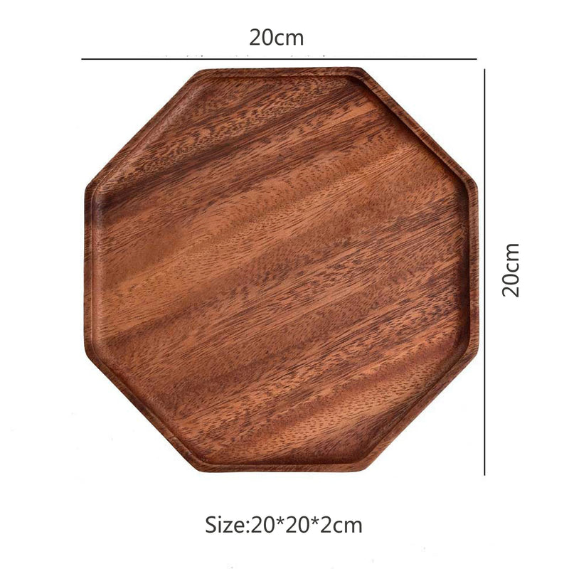 Bandejas de servir de madera de acacia natural, platos de madera octogonales y rectangulares para comida, café, postres, decoración y organizador de cocina
