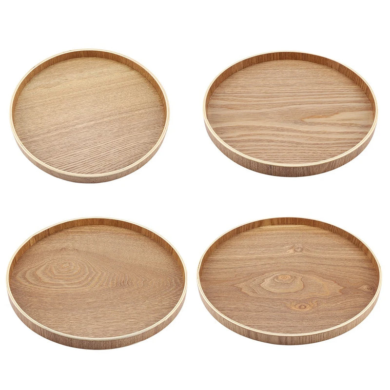Bandeja de servicio de madera para té, frutas, dulces, comida, decoración del hogar, vajilla redonda, ensalada, plato de postre, accesorios de cocina