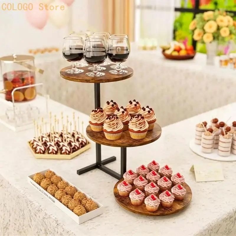 Présentoir Gâteau à Étages Bois Noir