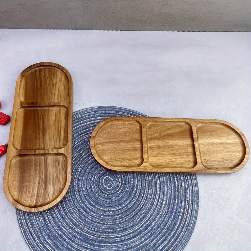 AFOURT-Bandejas de desayuno de madera de acacia con divisores-Diseño minimalista moderno, estilo decorativo y bandejas de vajilla