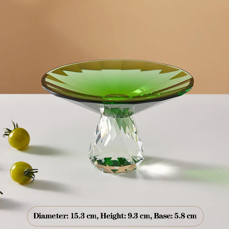 Plato de fruta de cristal transparente, bandeja con pedestal de lujo ligero para aperitivos y postres, bandeja de almacenamiento para entrada, plato decorativo para el hogar