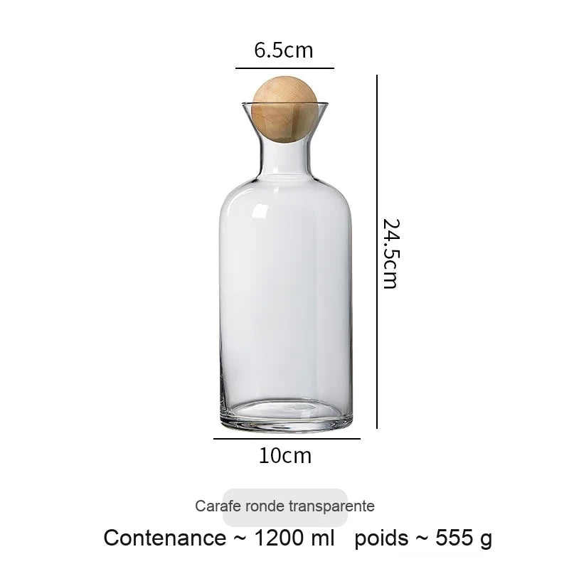 Jarra de agua de cristal estilo nórdico con tapa de madera, recipiente para bebidas frías, té, tetera, menaje del hogar, botella de agua transparente WF
