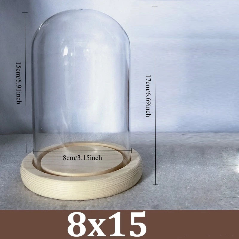 Cúpula de cristal transparente con base de madera maciza, tarro de exhibición para centros de mesa de comedor y decoración de bodas en el hogar u oficina