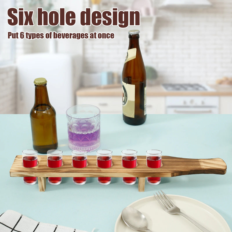 2 bandejas para vasos de chupito, soporte de madera con 6 orificios, bandejas para vasos de vino y chupitos para vasos de 1.4 pulgadas de diámetro