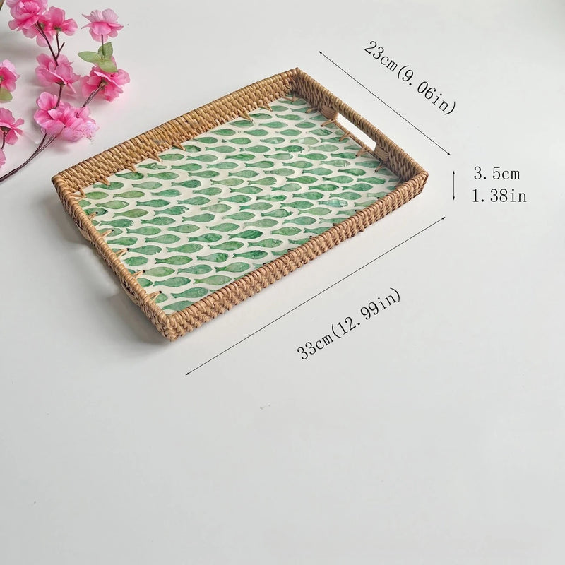 Plateau Rotin Coquillage Naturel Artisanal