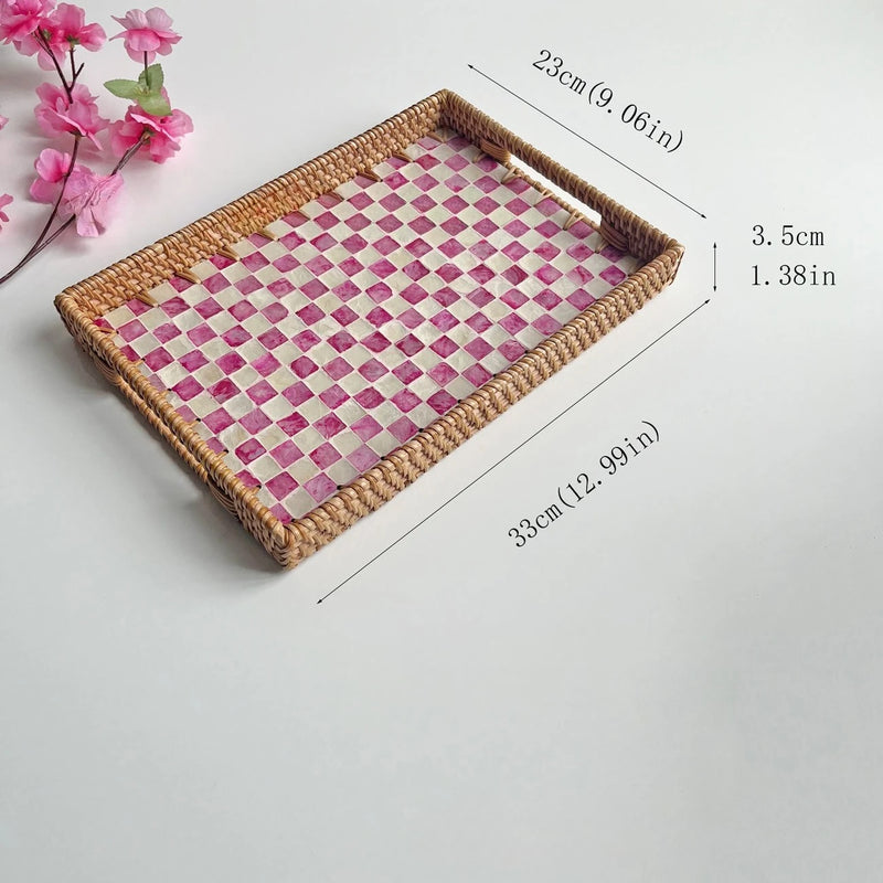 Plateau Rotin Coquillage Naturel Artisanal