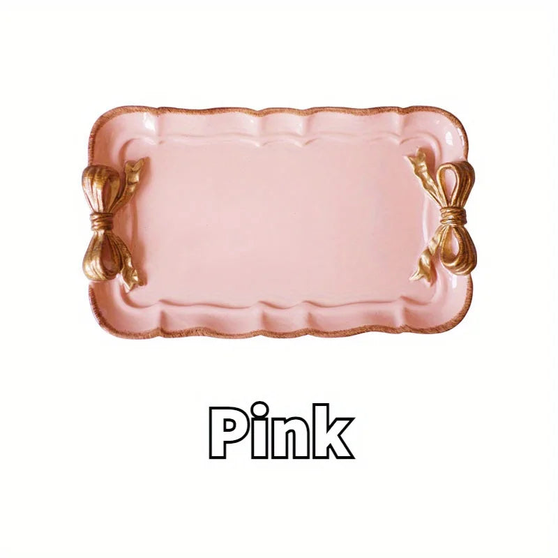 Bandeja de frutas con lazo, bandeja de postres, artesanía de resina, bandeja para pasteles, almacenamiento de joyas, decoración de fiestas, vajilla, bandeja para dulces, herramientas organizadoras