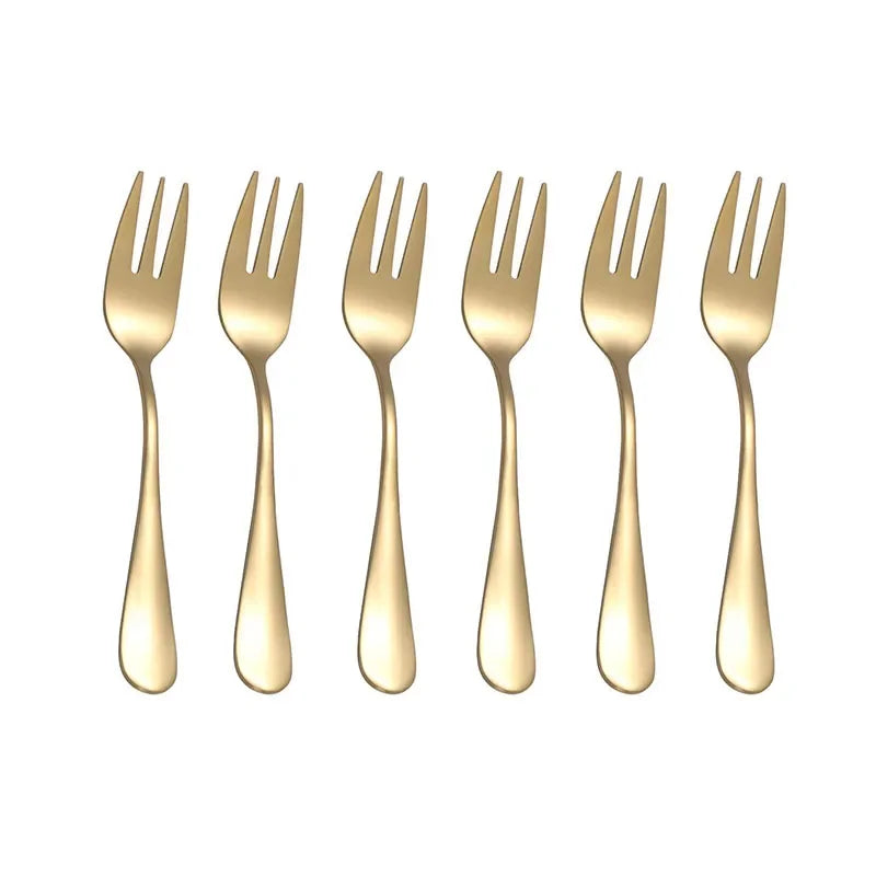 Juego de 6 tenedores para fruta y postre, pequeños y delicados para recibir invitados, set de mini tenedores de acero inoxidable