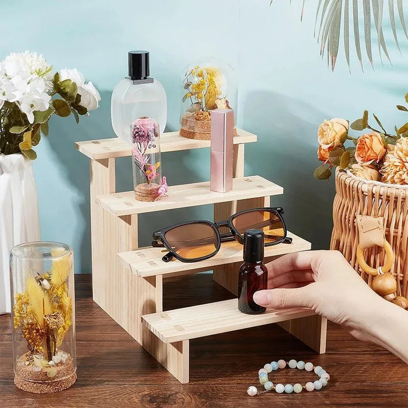 Expositor de madera para productos, soporte de madera para postres, figuras, joyería, organización de coleccionables, estante de almacenamiento para cupcakes de 5 niveles