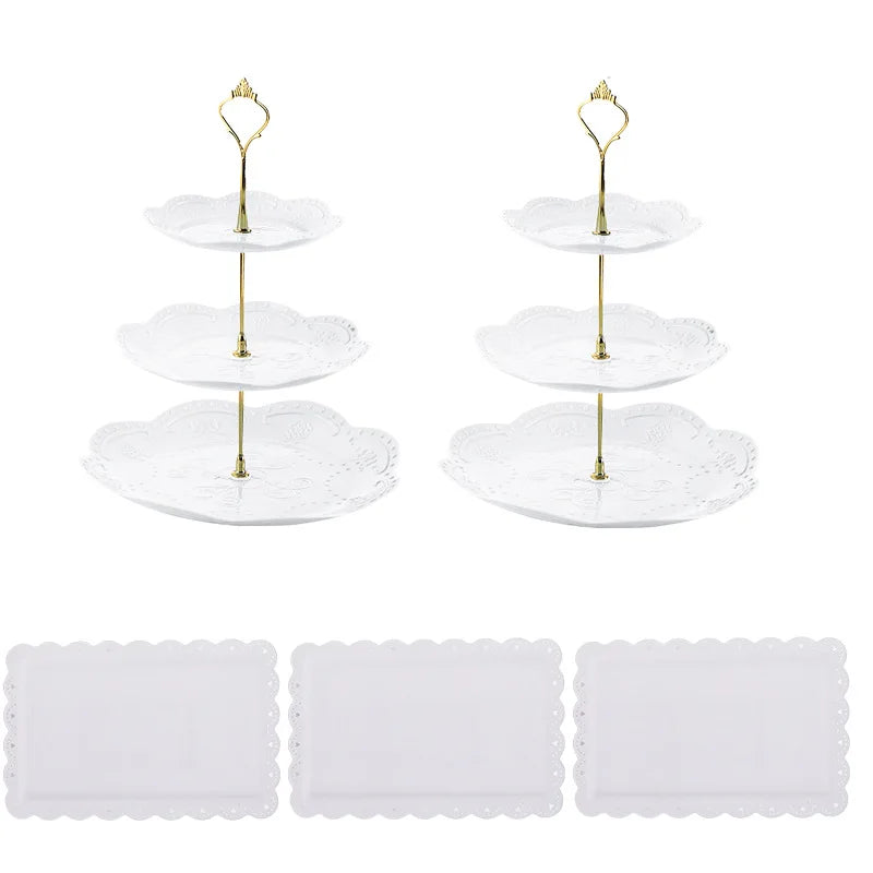 Présentoir Gâteau à Étages Blanc Ajouré