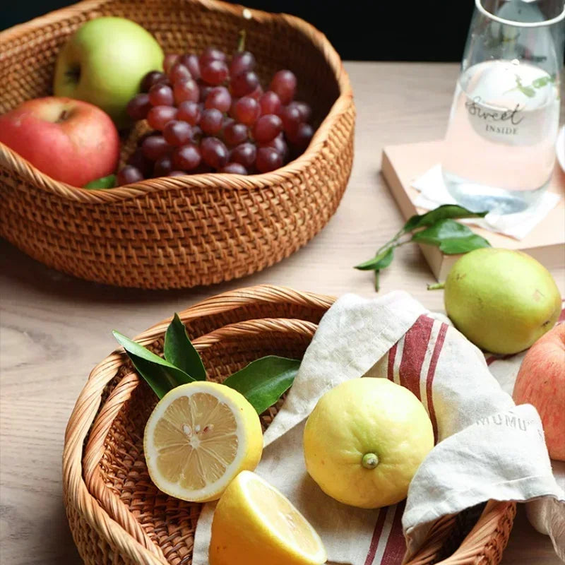 Nueva cesta de almacenamiento tejida a mano, bandeja de almacenamiento de ratán, cesta de mimbre, cesta para pan, frutas, desayuno, té, picnic, cesta de almacenamiento para cocina