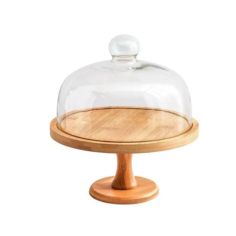 Présentoir Gâteau Bois Cloche Verre