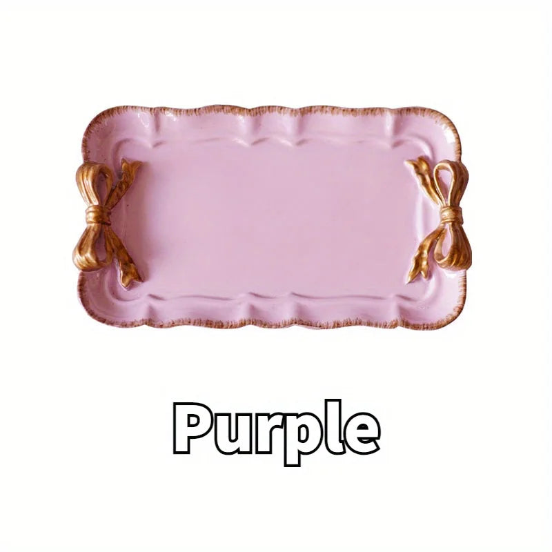 Bandeja de frutas con lazo, bandeja de postres, artesanía de resina, bandeja para pasteles, almacenamiento de joyas, decoración de fiestas, vajilla, bandeja para dulces, herramientas organizadoras