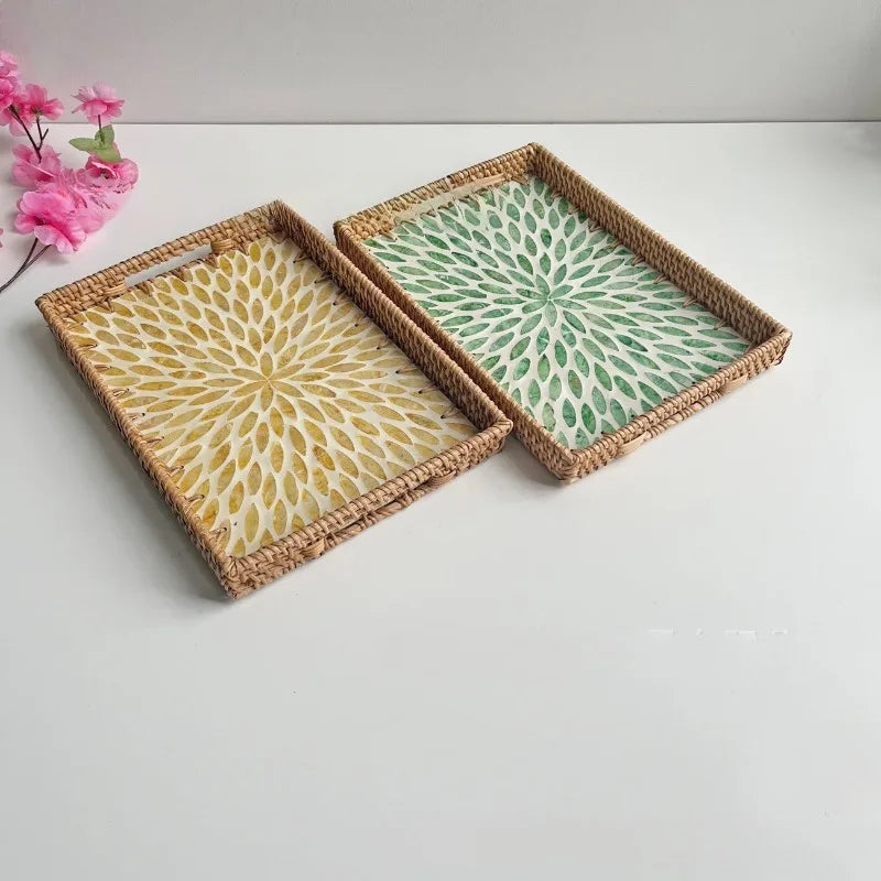 Plateau Rotin Coquillage Naturel Artisanal