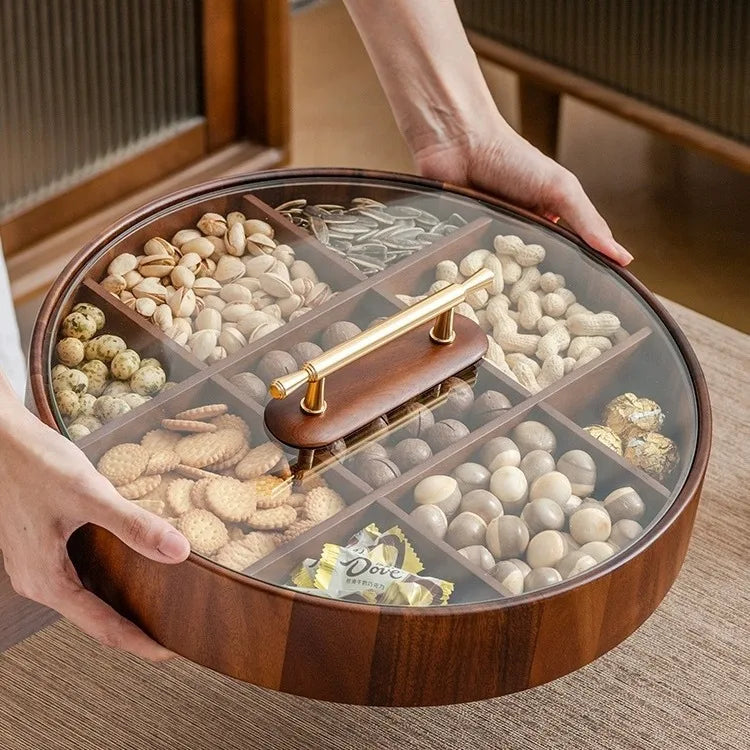 Caja de almacenamiento para frutas, plato para semillas de melón, caja de almacenamiento de frutos secos para el hogar, caja para frutos secos, organizador de armario con cuadrícula de nueve espacios de estilo chino