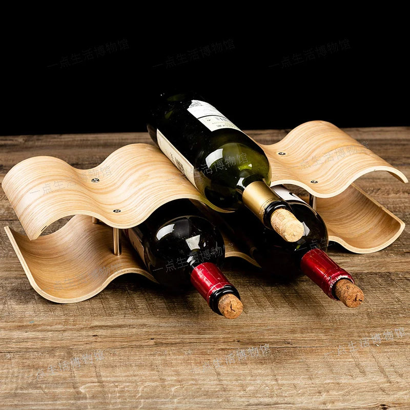 Botellero de madera para vino, estante de almacenamiento para restaurante, bar, mesa, botellero de madera maciza, estante creativo ondulado simple, estante para licores, adornos, regalo