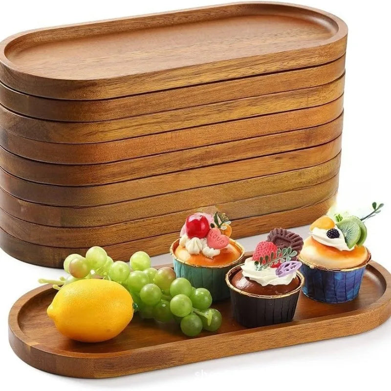 Bandeja decorativa de madera de acacia estilo Wabi Sabi, bandeja ovalada de madera natural para decoración de mesa, organizador pequeño