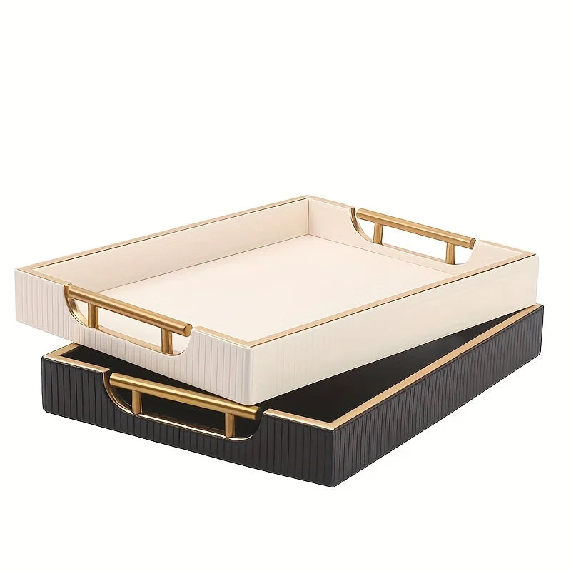 Plateau Bois Cuir Décoratif