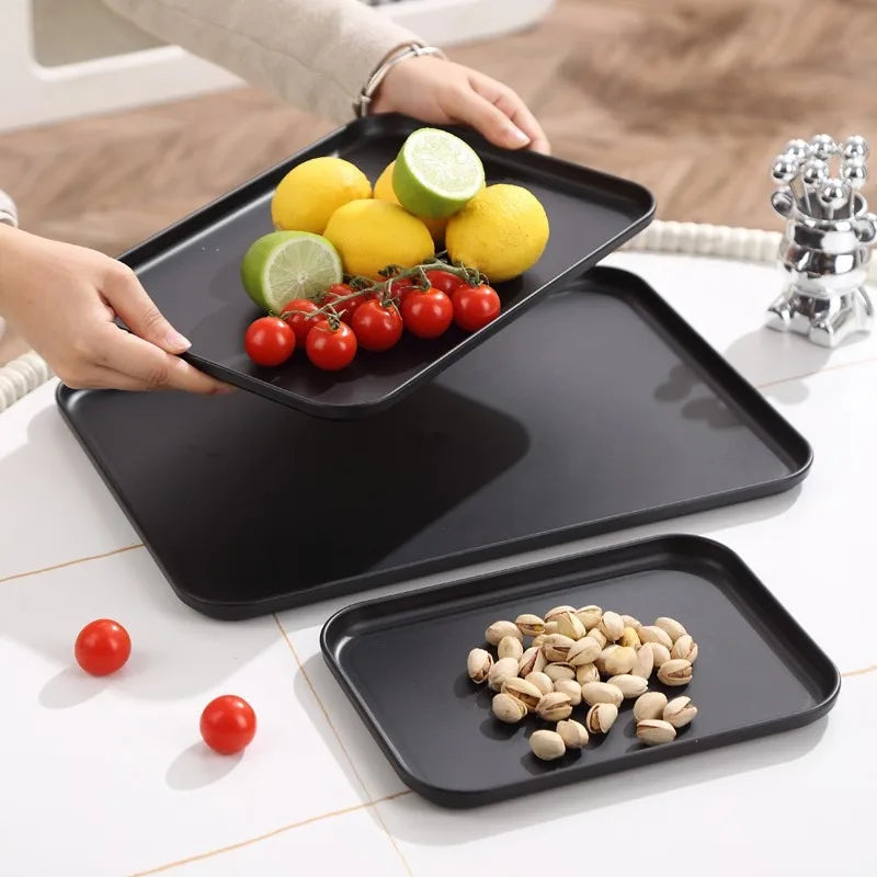 Bandeja de servicio rectangular negra de alta resistencia - Superficie antideslizante, grado comercial para restaurantes, hoteles, cafeterías y comida rápida