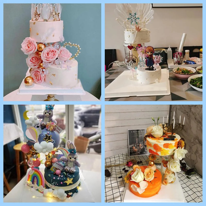 Varillas de soporte para tartas con bases para tartas, platos separadores de plástico blanco para elegantes tartas de varios pisos en fiestas