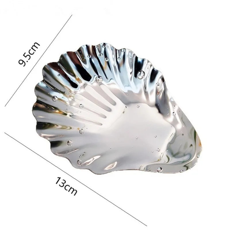 Plato de acero inoxidable con forma de concha para postres, queso, té, aperitivos, frutas, vajilla, almacenamiento de joyas o decoración de mesa