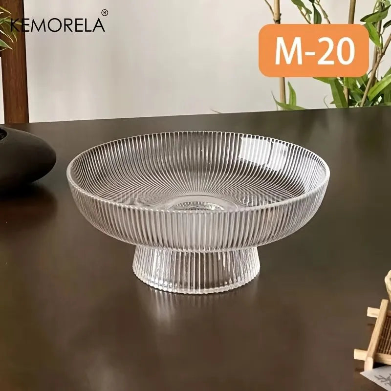 Frutero de cristal elegante, cuenco con pedestal estriado y transparente para frutas, ensaladas, postres y aperitivos, decorativo para mesa de comedor y cocina