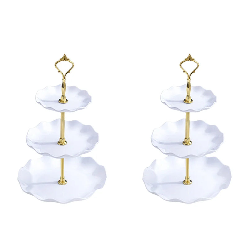 Présentoir Gâteau Doré Porcelaine Blanche