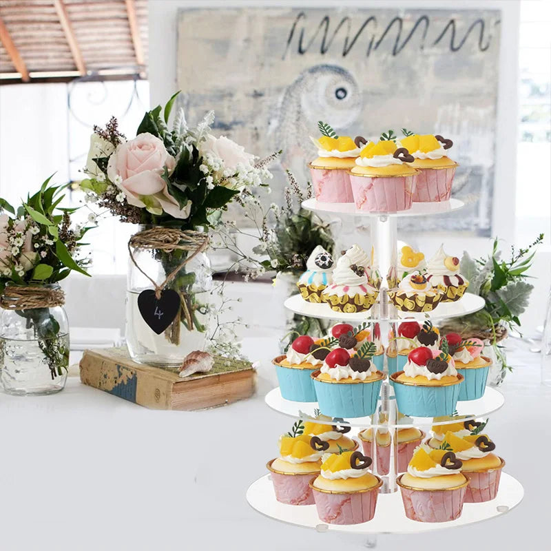 Soporte redondo de acrílico para pasteles de 3/4/5/6 niveles, expositor transparente para cupcakes y postres, soporte decorativo para fiestas de cumpleaños, bodas y Navidad