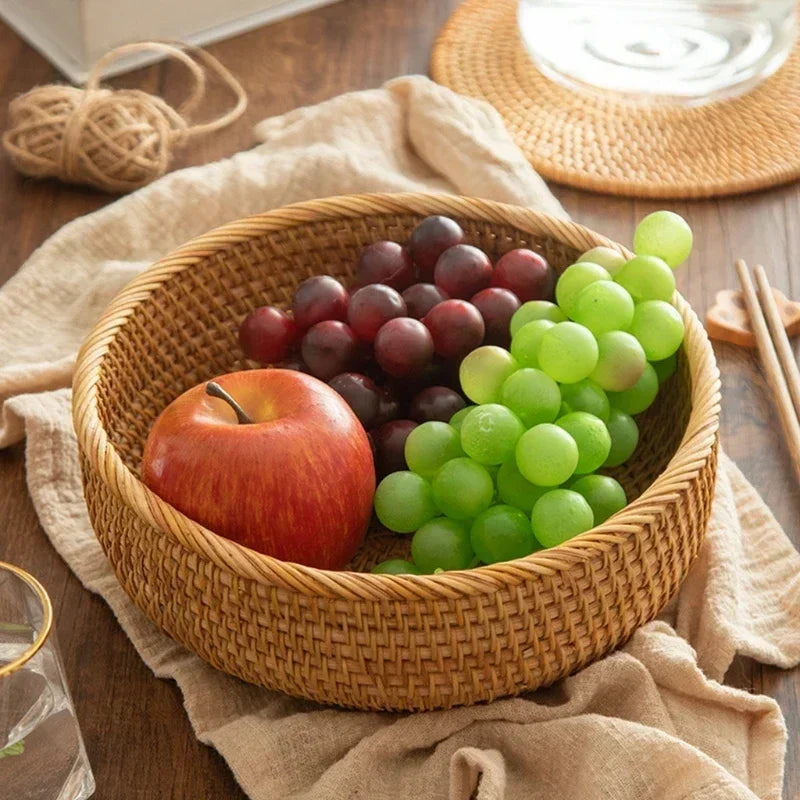 Nueva cesta de almacenamiento tejida a mano, bandeja de almacenamiento de ratán, cesta de mimbre, cesta para pan, frutas, desayuno, té, picnic, cesta de almacenamiento para cocina