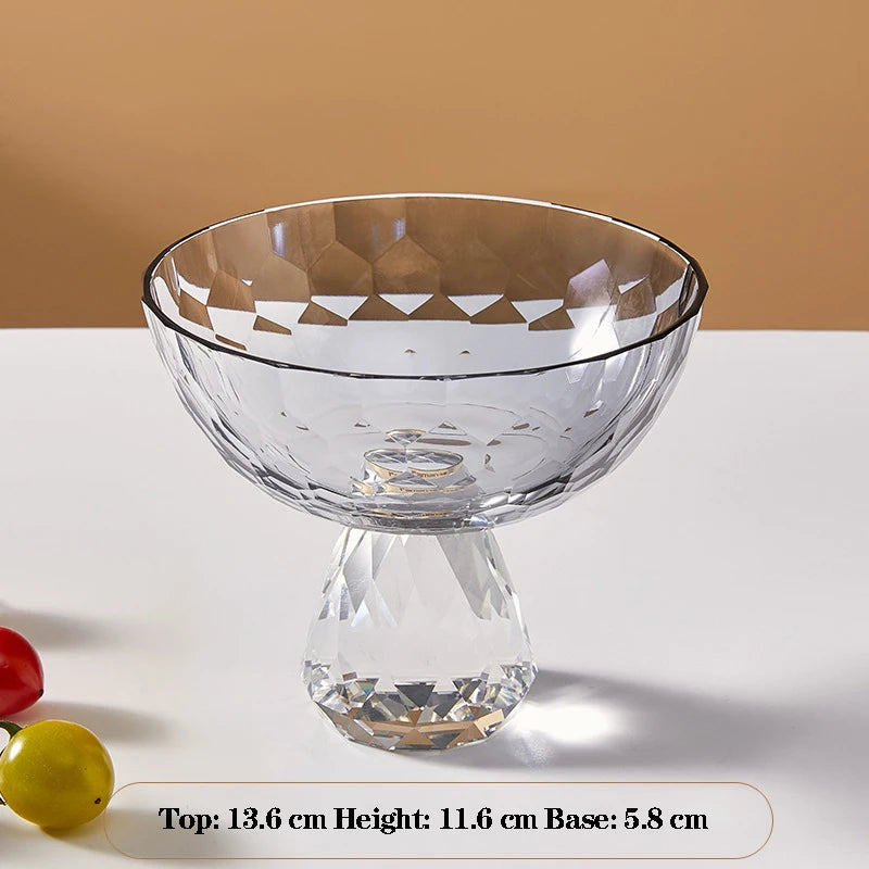 Plato de fruta de cristal transparente, bandeja con pedestal de lujo ligero para aperitivos y postres, bandeja de almacenamiento para entrada, plato decorativo para el hogar