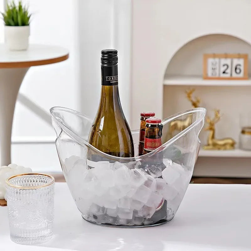Cubo de hielo transparente de 4L, tina para bebidas con asa, enfriador grande para vino, champán, artículos de bar, enfriador de cerveza y vino para la familia