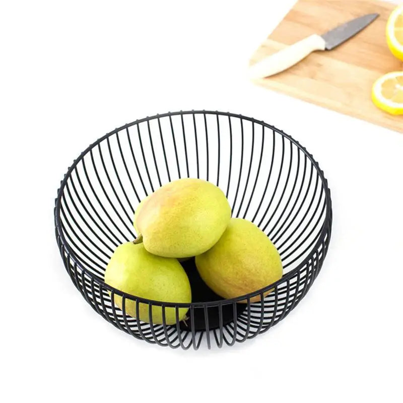 Cesta de almacenamiento negra creativa, cesta europea para frutas, aperitivos y dulces, decoración de escritorio, dormitorio y cocina, cesta de frutas de hierro hueca