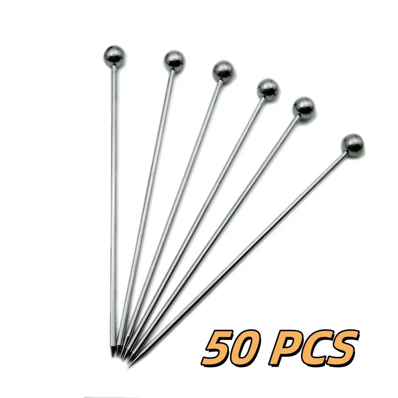 10/50/100 piezas de palillos de acero inoxidable para cócteles, brochetas de frutas, palillos de dientes para fiestas, herramientas de bar, agitadores de bebidas, palillos para martini, artículos para fiestas