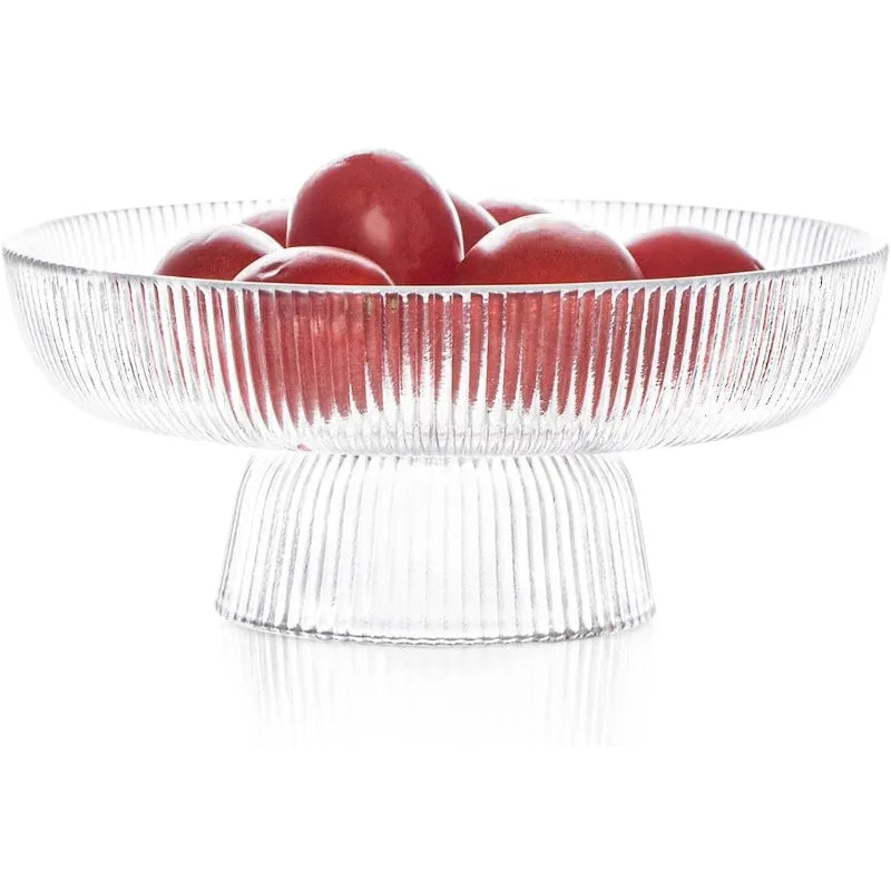Frutero de cristal elegante, cuenco con pedestal estriado y transparente para frutas, ensaladas, postres y aperitivos, decorativo para mesa de comedor y cocina