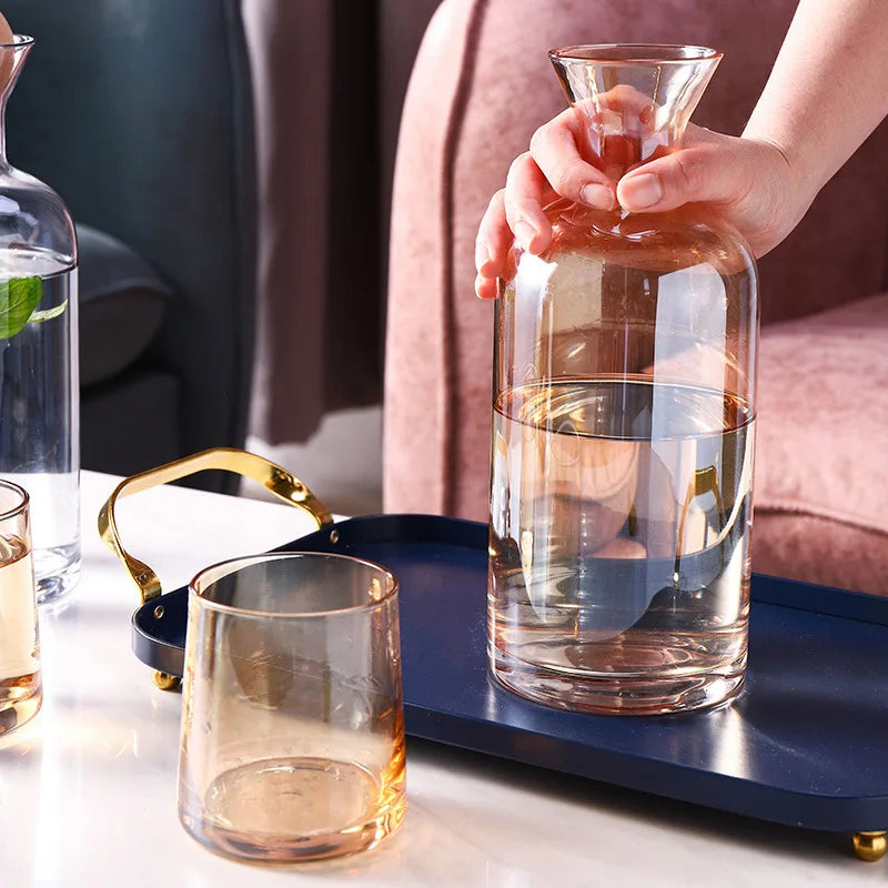 Jarra de agua de cristal estilo nórdico con tapa de madera, recipiente para bebidas frías, té, tetera, menaje del hogar, botella de agua transparente WF