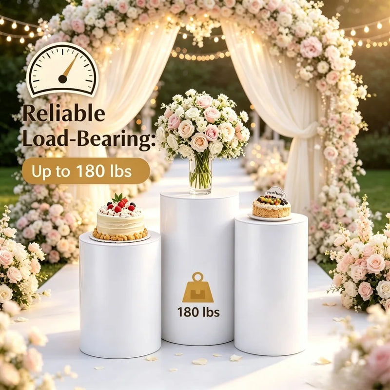 3/5 piezas de pedestales cilíndricos blancos, pilares de zócalo redondos para bodas y fiestas, mesa de postres, pasteles y decoración de fondo de flores