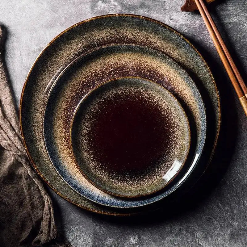Plato de cena de cerámica japonesa, bandejas para bistec de estilo occidental, vajilla para desayuno y cena