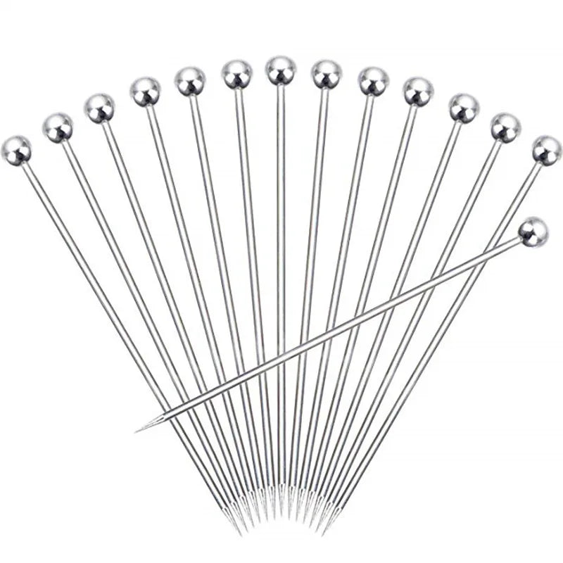 10/50/100 piezas de palillos de acero inoxidable para cócteles, brochetas de frutas, palillos de dientes para fiestas, herramientas de bar, agitadores de bebidas, palillos para martini, artículos para fiestas