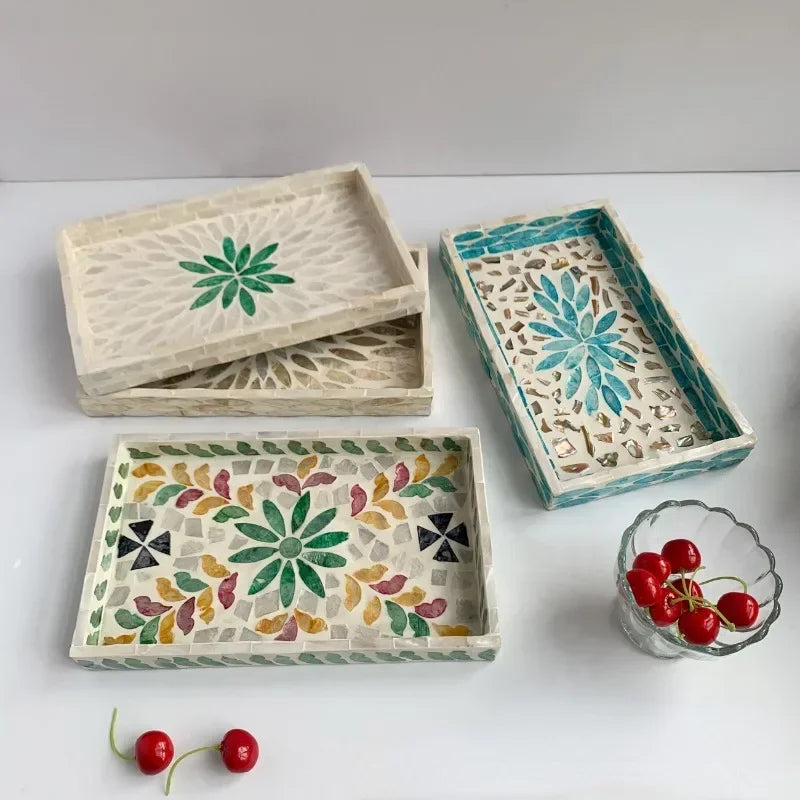 Bandeja rectangular de concha, plato de almacenamiento de concha ovalado de colores, decoraciones de almacenamiento para sala de estar, pastel, cafetería, restaurante, organizador de joyas
