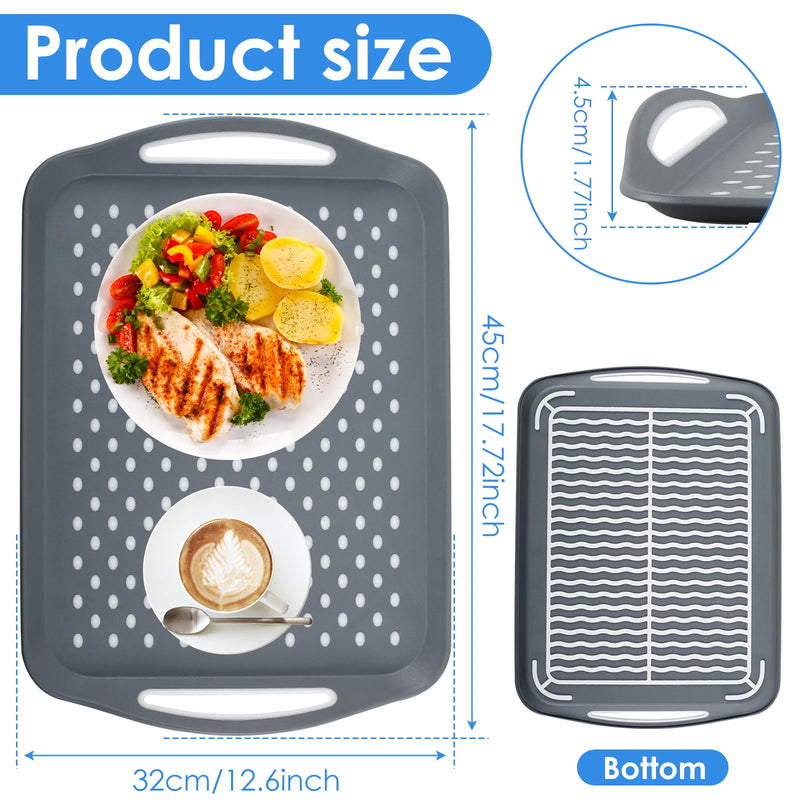 1/2Pcs Bandeja para servir alimentos con asa rectangular antideslizante de plástico, apta para lavavajillas, bandejas para el regazo para cocina en el hogar