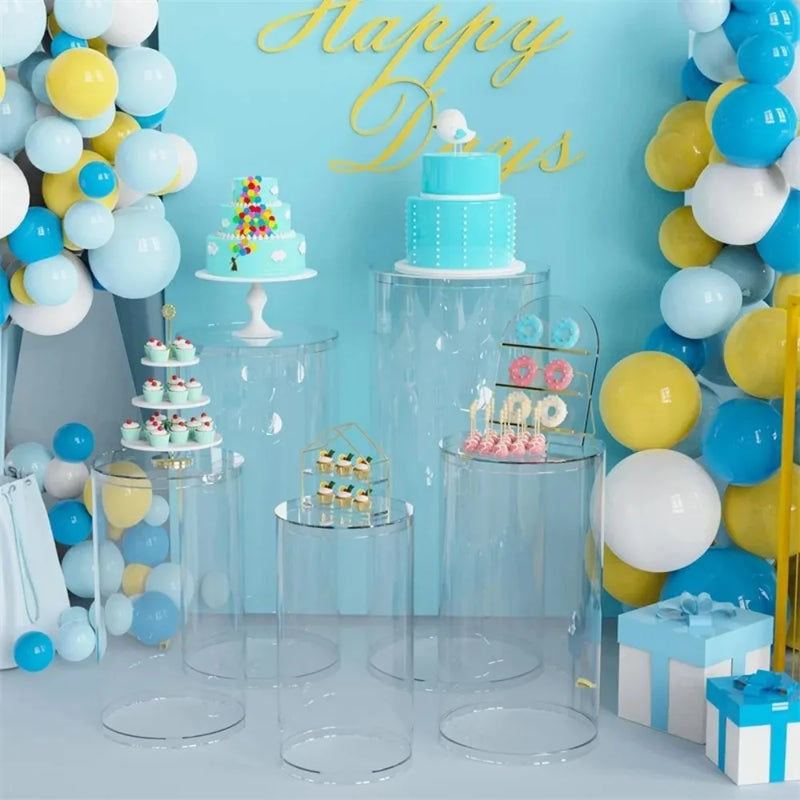 3/5 piezas de pedestales cilíndricos blancos, pilares de zócalo redondos para bodas y fiestas, mesa de postres, pasteles y decoración de fondo de flores