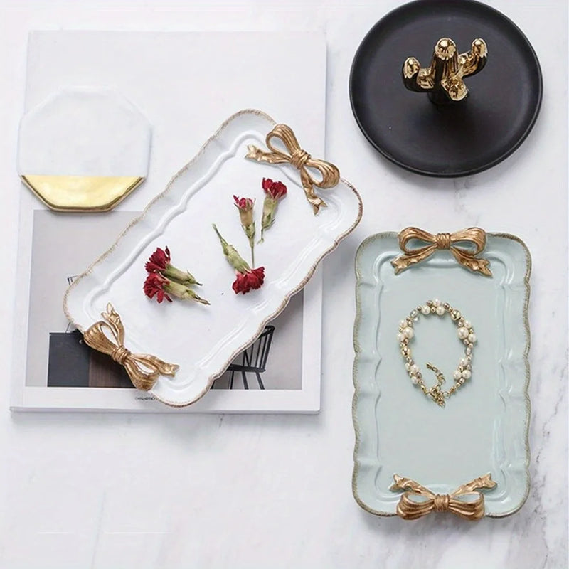 Bandeja de frutas con lazo, bandeja de postres, artesanía de resina, bandeja para pasteles, almacenamiento de joyas, decoración de fiestas, vajilla, bandeja para dulces, herramientas organizadoras