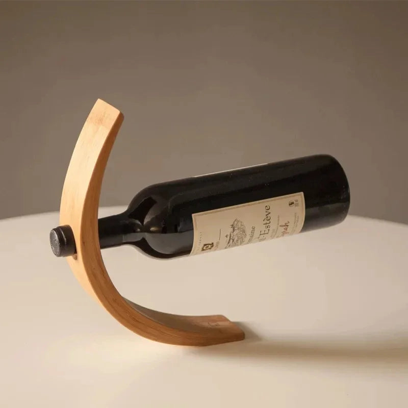 Soporte para vino de bambú, estante para una botella de vino, decoración, soporte creativo para exhibición de botellas de vino.